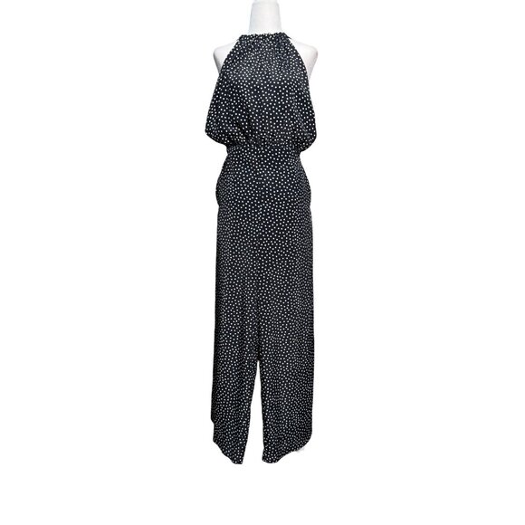 Zara Womens Size S Open Back Black White Polka Dot Halter Wide leg Jumpsuit - Picture 2 of 10